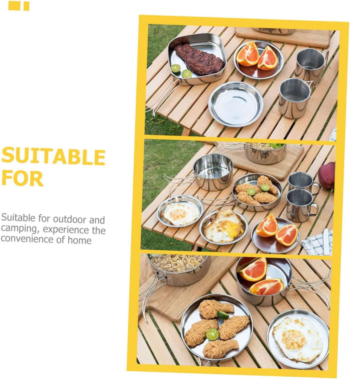 1set Outdoor Portable Camping Pot Stainless Steel Cookware Kit for Hiking Fishing and BBQ Equipment for Easy Outdoor Use
