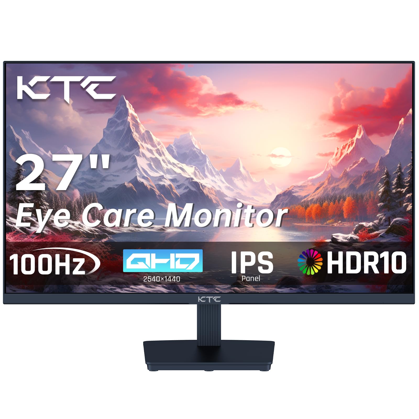 KTC Monitor 27 Zoll, QHD 100Hz Bildschirm, 1ms, 2K 2560 x 1440P, Adaptive-Sync, IPS, HDR, 99% sRGB, Blaulicht Reduktion Rahmenlos PC Bildschirm, VESA 100 * 100mm, HDMI, DP, H27T27