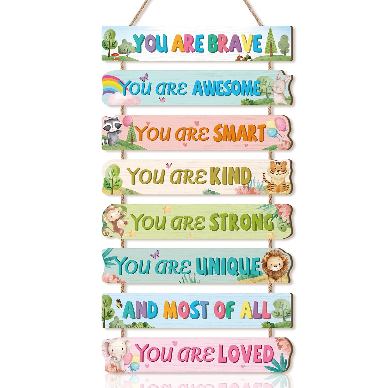 CHDITB Woodland Animal Wall Plaque Positive Affirmations You Are Brave Hanging Wooden Wall Art Inspirational Quotes Jungle Animal Lion Rabbit Decor Signs for Kids Playroom Classroom