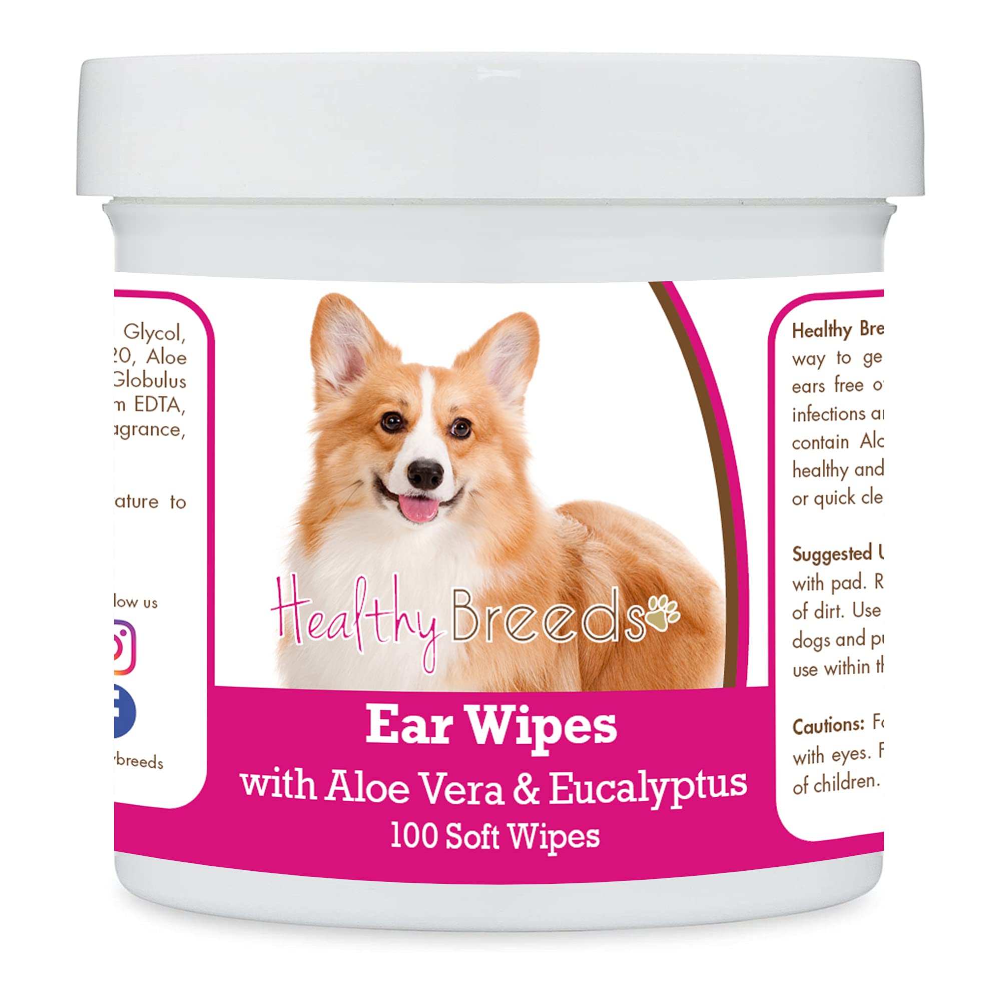 Healthy Breeds Pembroke Welsh Corgi Ear Cleaning Wipes with Aloe &amp; Eucalyptus for Dogs 100 Count