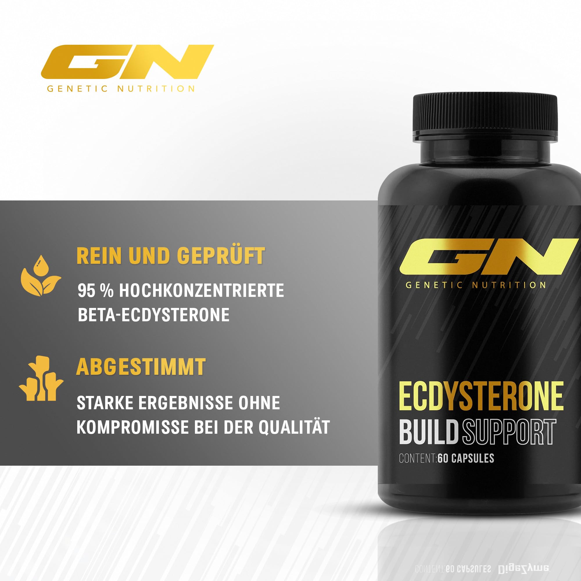 GN Laboratories Beta-Ecdysteron-Ergänzungsmittel – Testo-Booster, 500mg pro Portion – 95% hohe Reinheit von Ecdysteron 60 Kapseln – Geprüft & Made in Germany