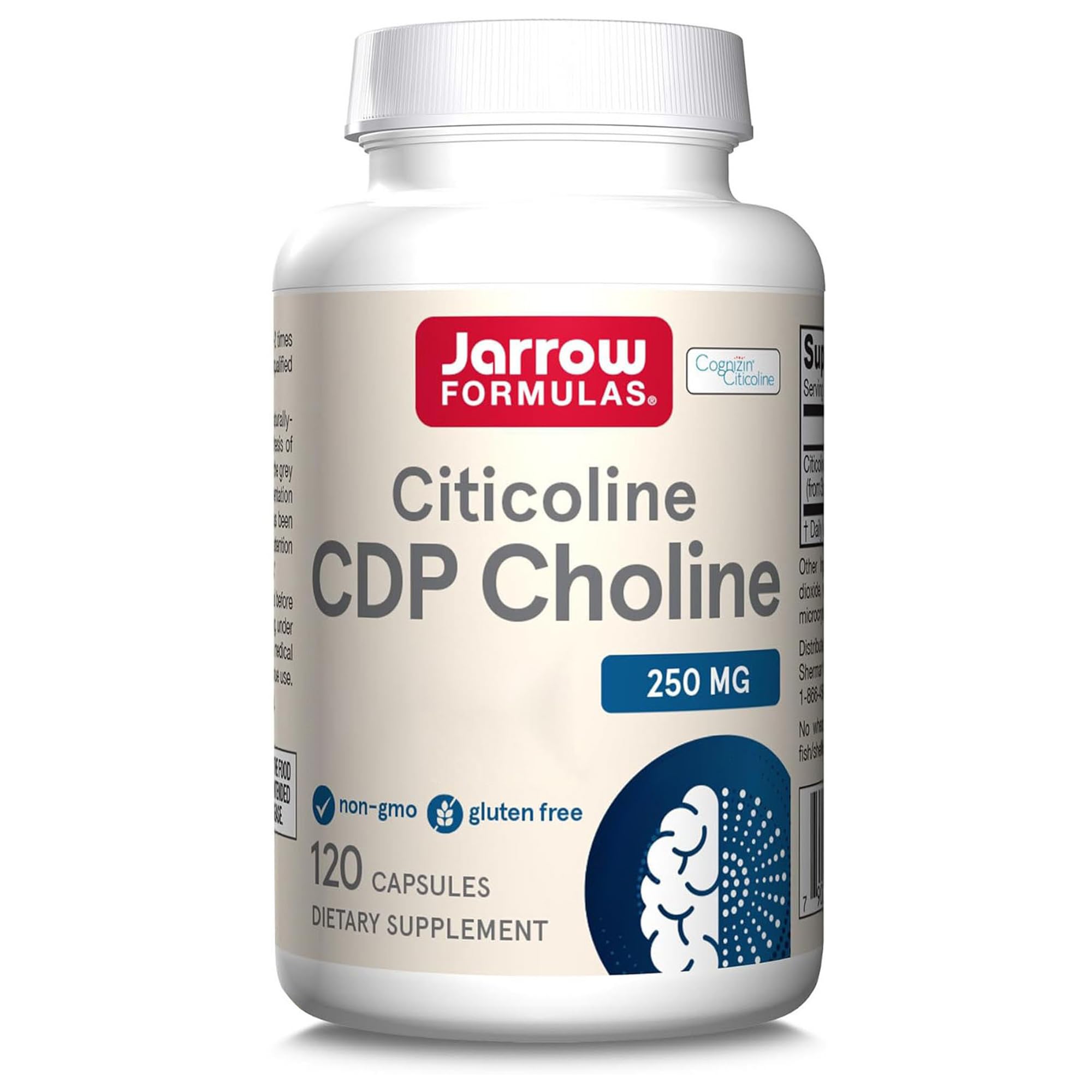 Jarrow Formulas, Citicolin (CDP Choline), 250mg, Hautement Dosé, 120 Capsules, Sans Gluten, Sans Soja, Sans OGM