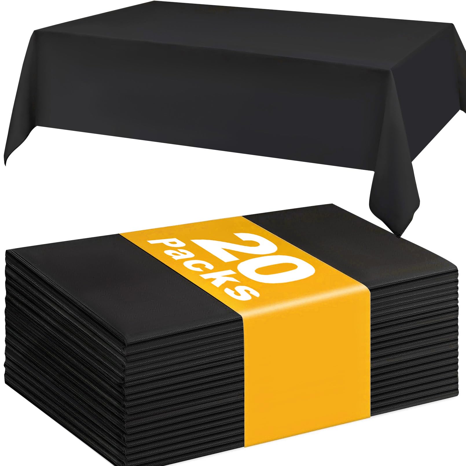 Preocea 20 Pack Plastic Table Cloth, 137 x 274 cm Black Table Cover, Rectangle Tablecloths, Disposable Waterproof Tablecloth, for Wedding Party Supplies Birthday Picnic