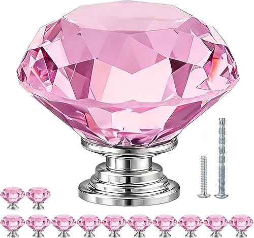 Miniatura 10 de POZEAN Perillas de gabinete de cristal 30 unidades, perillas para cómoda de 1.57 pulgadas para gabinete, cajón con dos tamaños diferentes