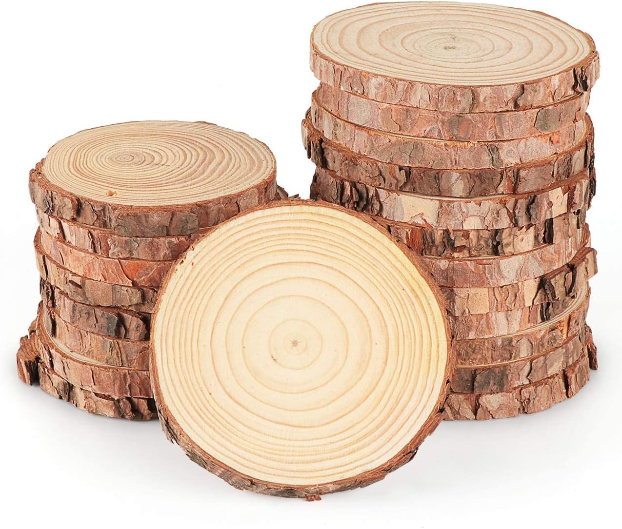 Natural Wood Slices for Crafts 9-10cm Circle Wooden Discs 16 Pcs Unfinished Log Wooden Rounds for Arts Craft Wall Decor Wedding Christmas DIY Projects