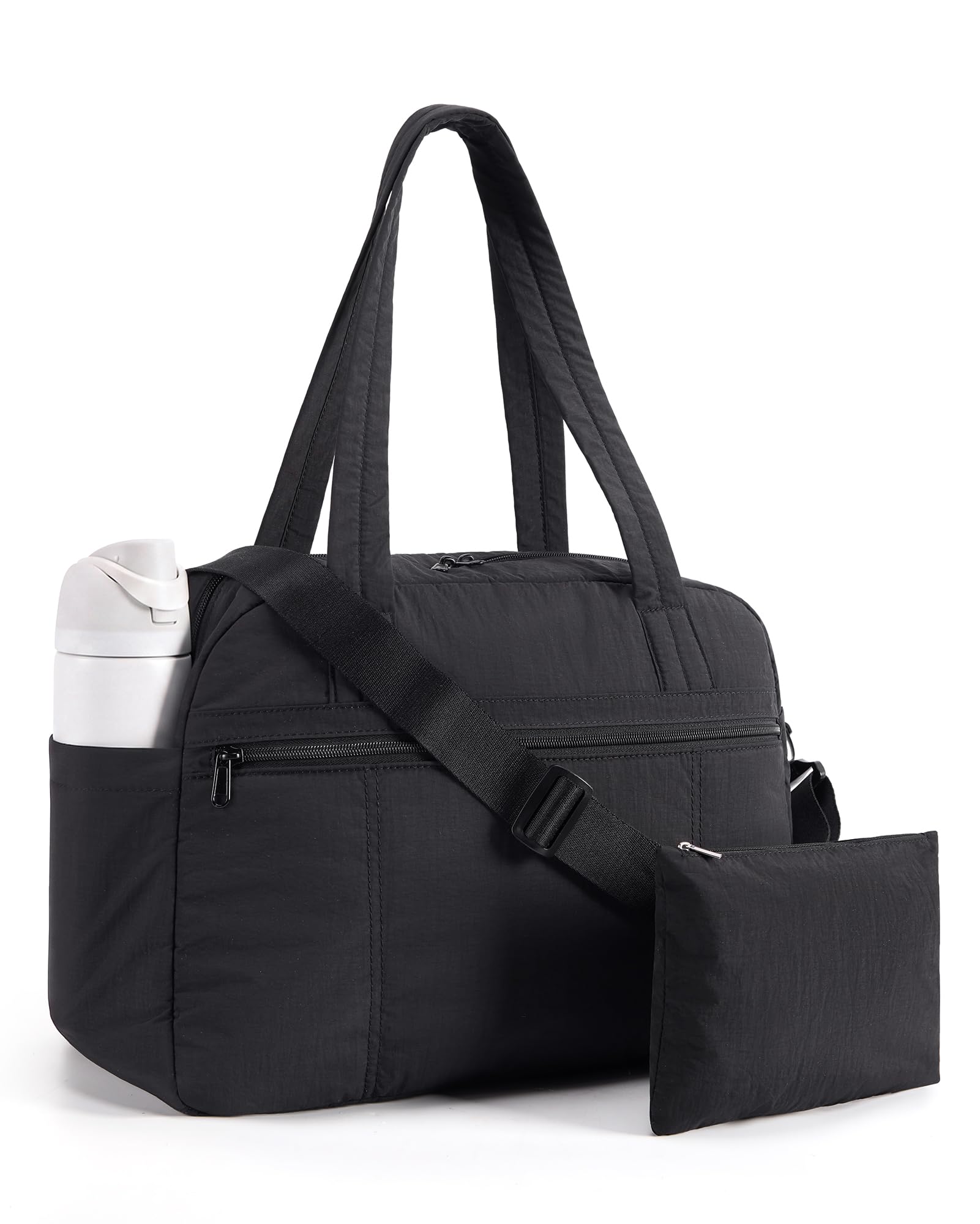 LIGHT FLIGHT Women's Gym Bag 24L Travel Bag with Small Makeup Pouch Lightweight Sports Bag Underseat Cabin Bag Carry on for EasyJet Ryanair Waterproof Weekend Overnight Handbag Black