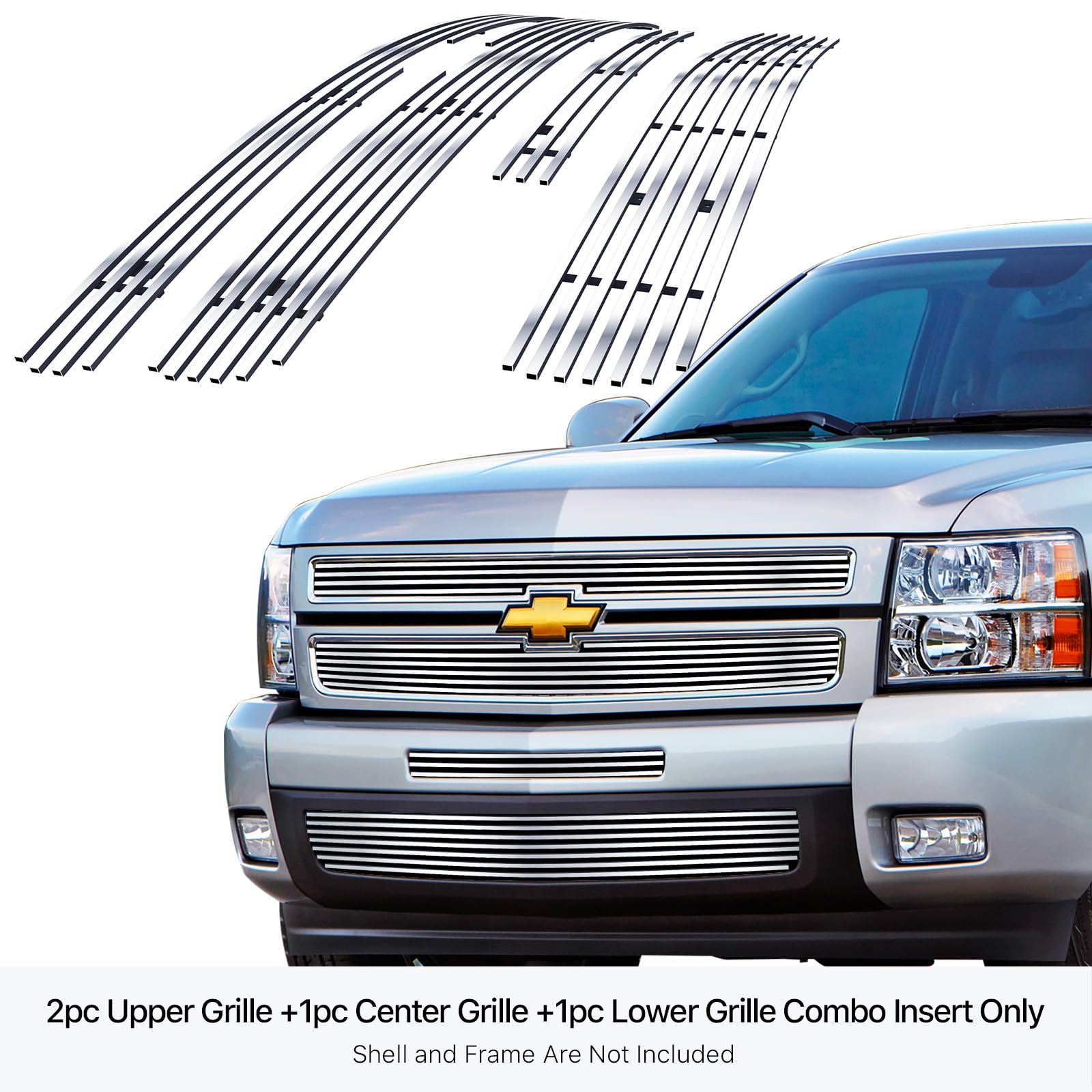 Kit Insert Grille Billet Chromé Pour Chevy Impala LT/LS 2006-2013 (sans Feux Antibrouillard) - 5 Pièces