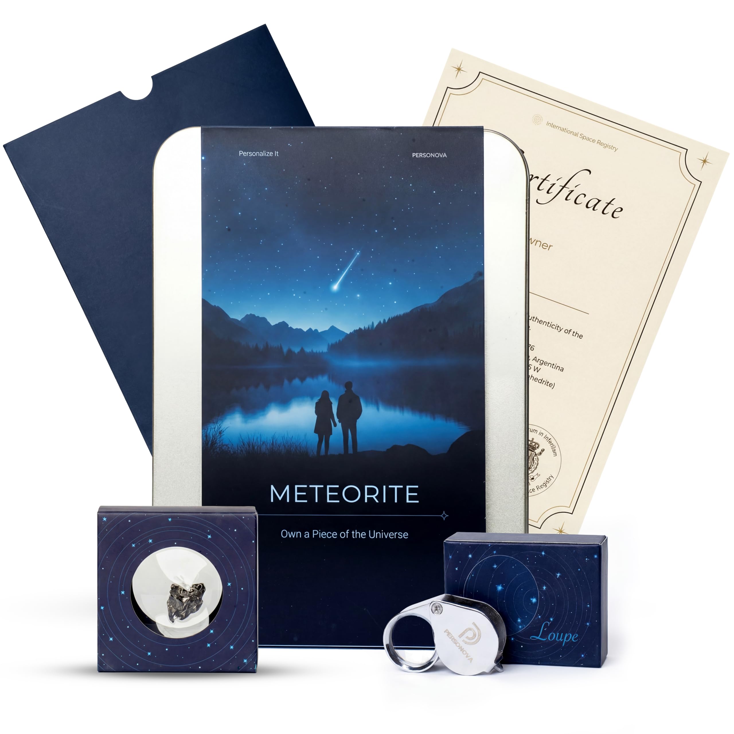 PERSONOVA Authentic Meteorite Rock Gift Box – Real Space Rock with Certificate, Magnifying Glass & PE Display Case – Unique Outer Space Gift for Teens & Adults & Astronomy Lovers