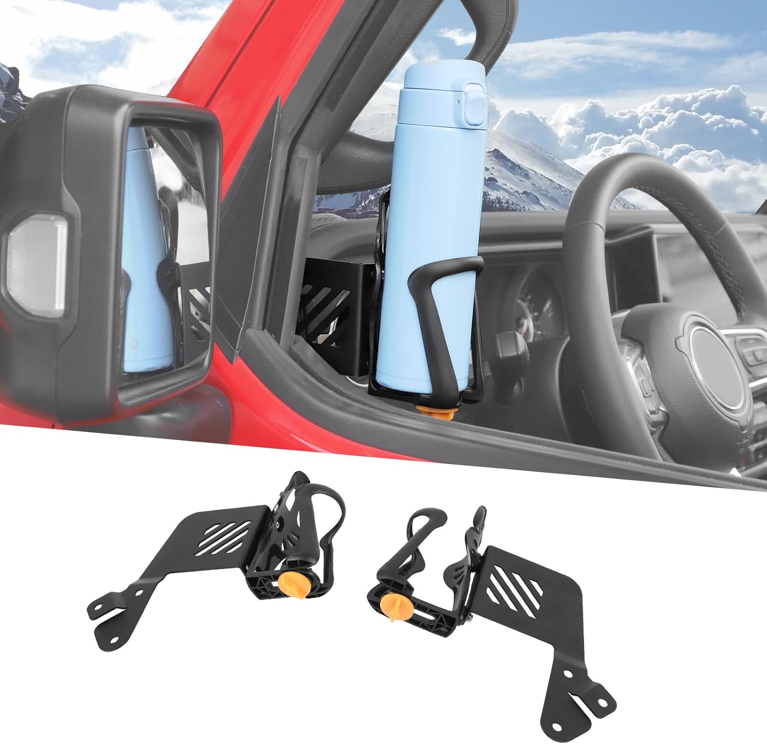 CheroCar Front Door Cup Holder Compatible with Jeep Wrangler (JL) & Gladiator (JT) 2018 2019 2020 2021 2022 2023 2024 2025 Extension Accessories for Jeep Door Style B