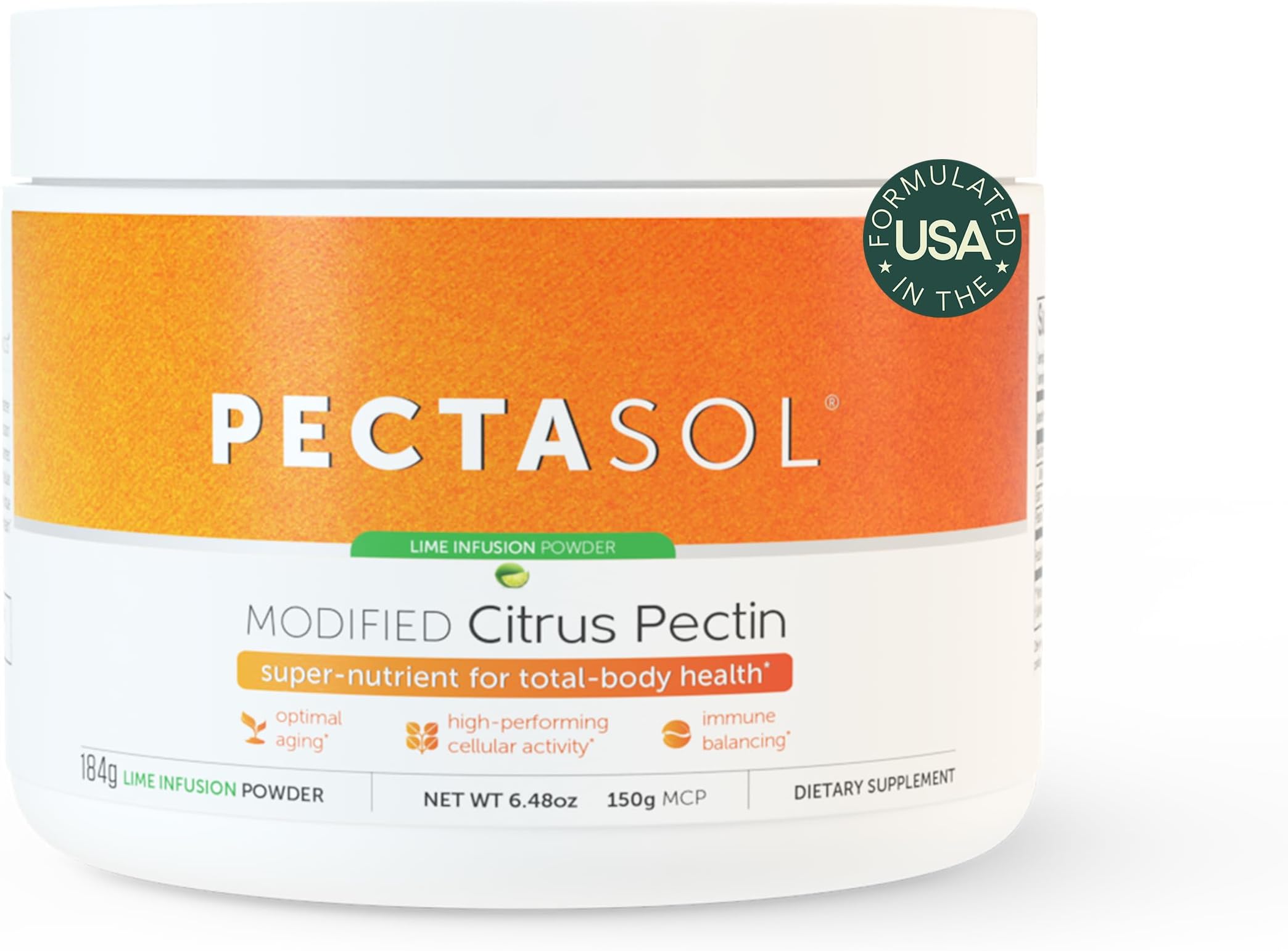 PectaSol Modified Citrus Pectin Cellular Health and Immune System Supplement - Lime Infusion Powder - Maintain Healthy Galectin-3 Levels - Cardiovascular Support (183.75 Grams)