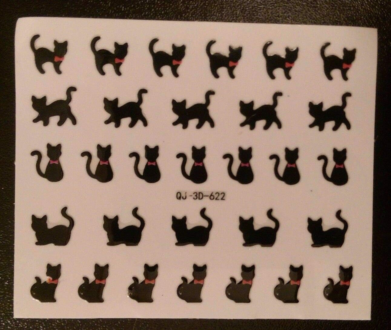 1 Sheet Black CAT Silhouette Nail Art Decal Transfer 30
