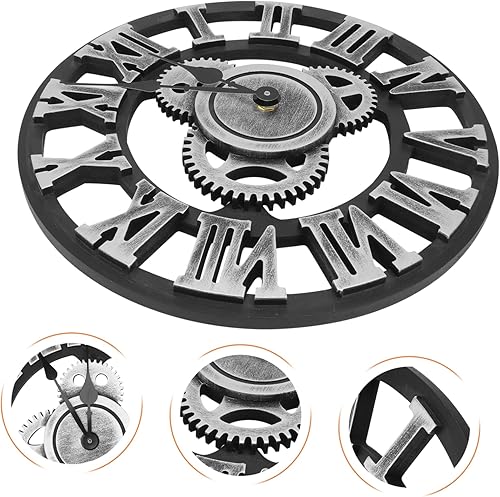 Miniatura 8 de VOSAREA Reloj de pared silencioso, reloj de pared vintage, reloj colgante sin tictac, números romanos, reloj industrial, reloj de pared con números