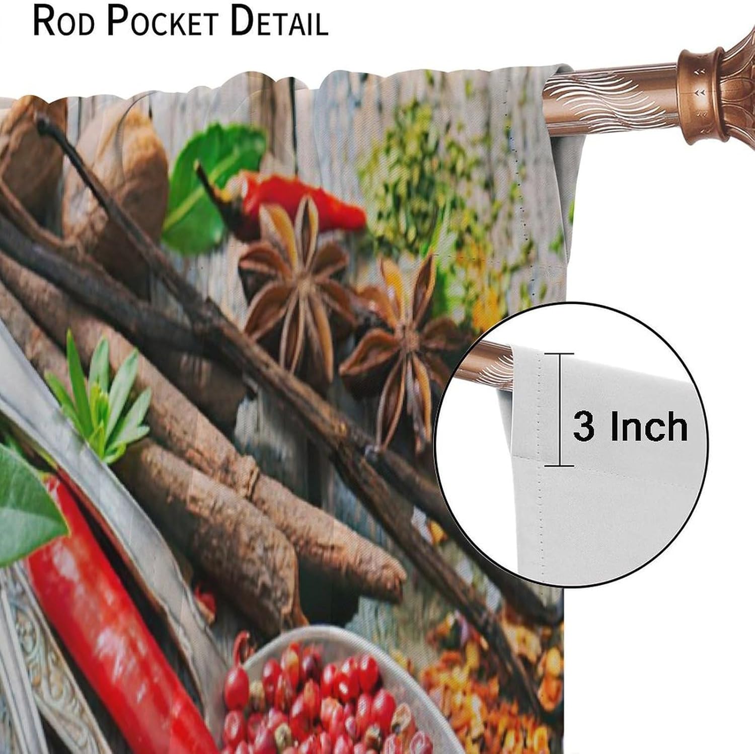 Colorful Seasoning Kitchen Curtains Rustic Spice Food Vegetable Curtain with Rod Pocket for Living Room Apartment Home Decor Drapes Window Treatments 2 Panels Set 42x45 Inch
