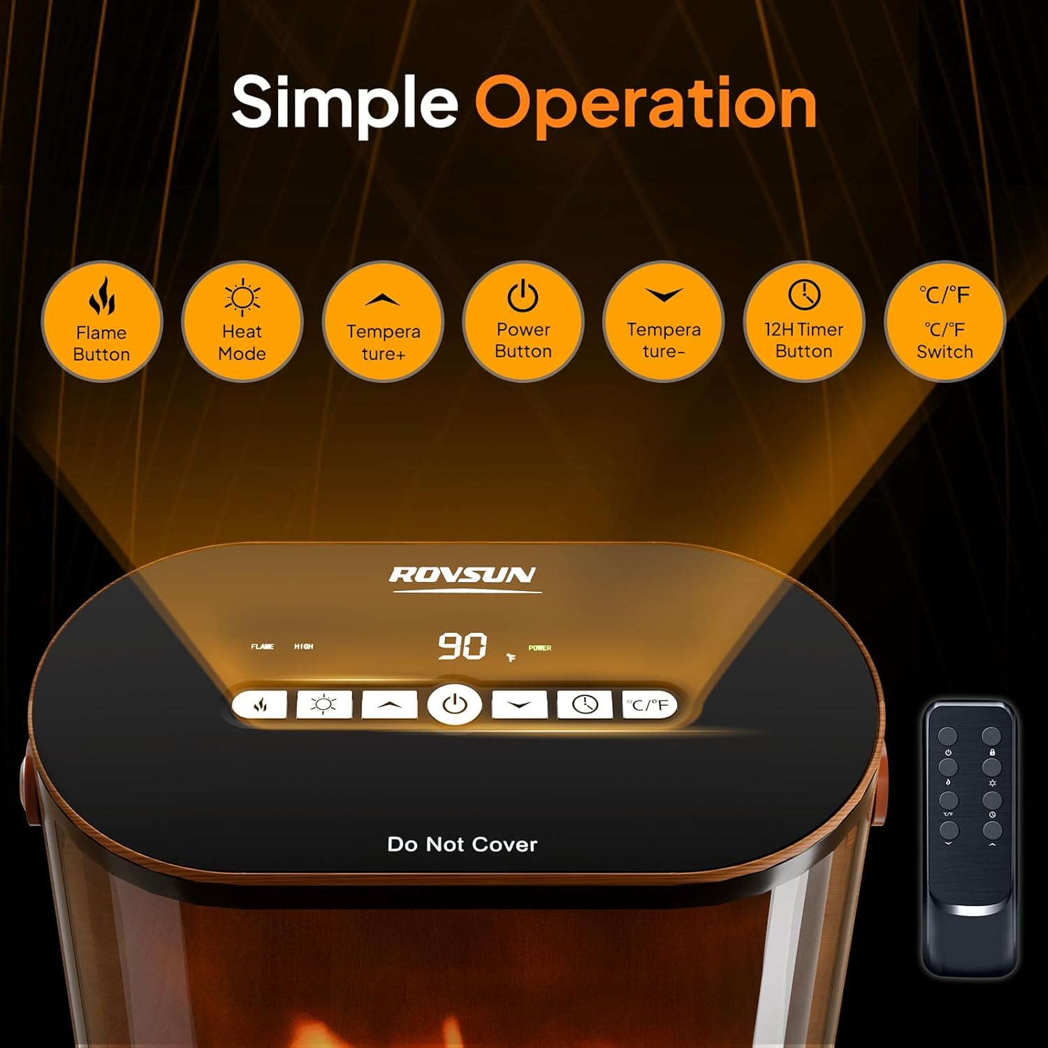 Bonnlo 1500W Electric Fireplace Heater for Indoor Use w/Remote & Timer, Portable Fake Fireplace with 7 Flame Color, Adjustable Temperature, Overheat Protection for Home Living Room Bedroom Office