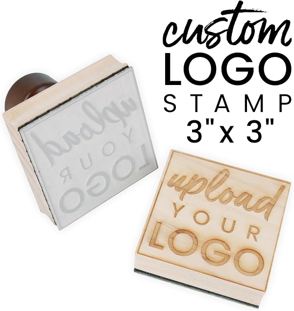 ExcelMark Custom Logo Stamp - Personalized Wood Rubber Stamp - Upload Your Own Image (3"x3")