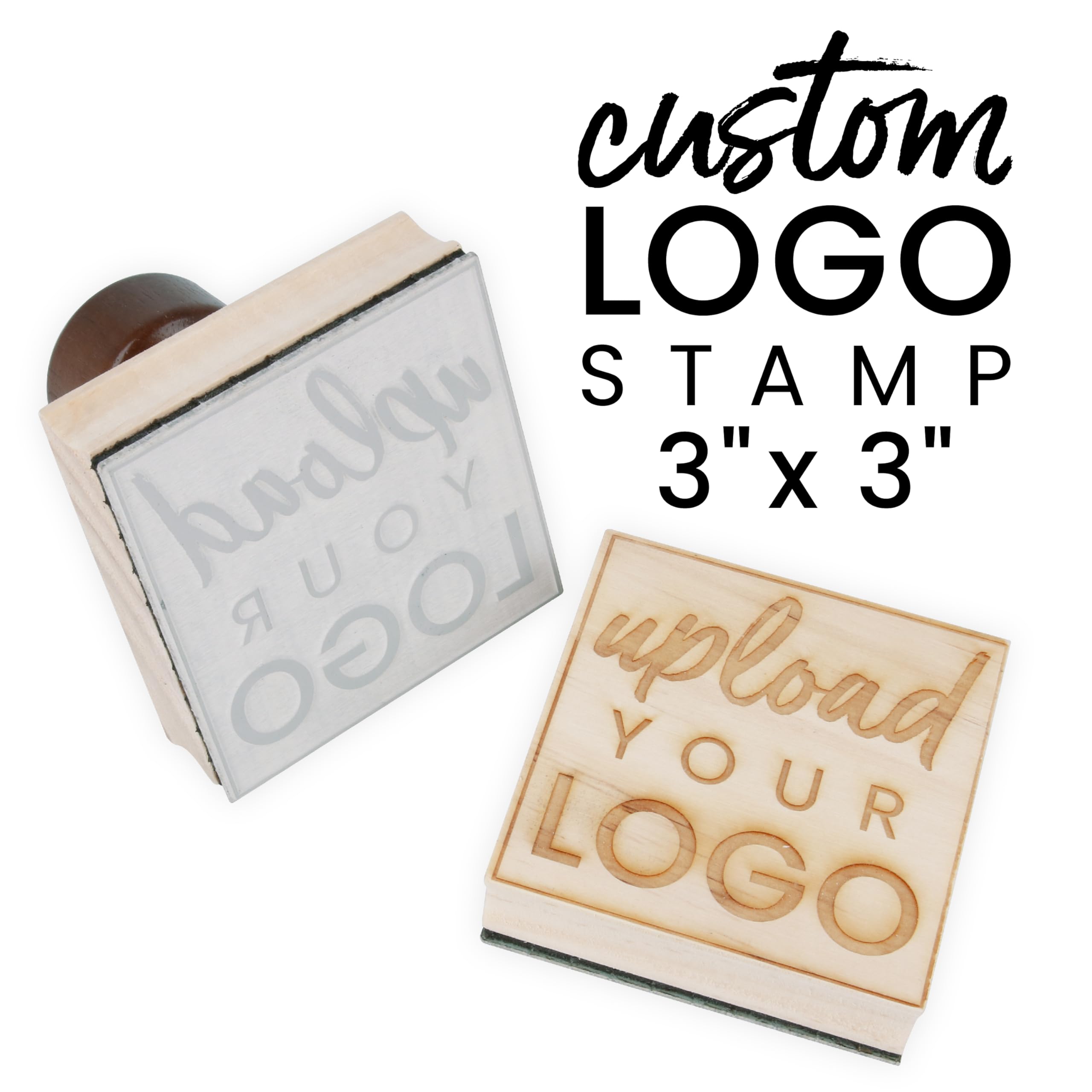 ExcelMark Custom Logo Stamp - Personalized Wood Rubber Stamp - Upload Your Own Image (3"x3")