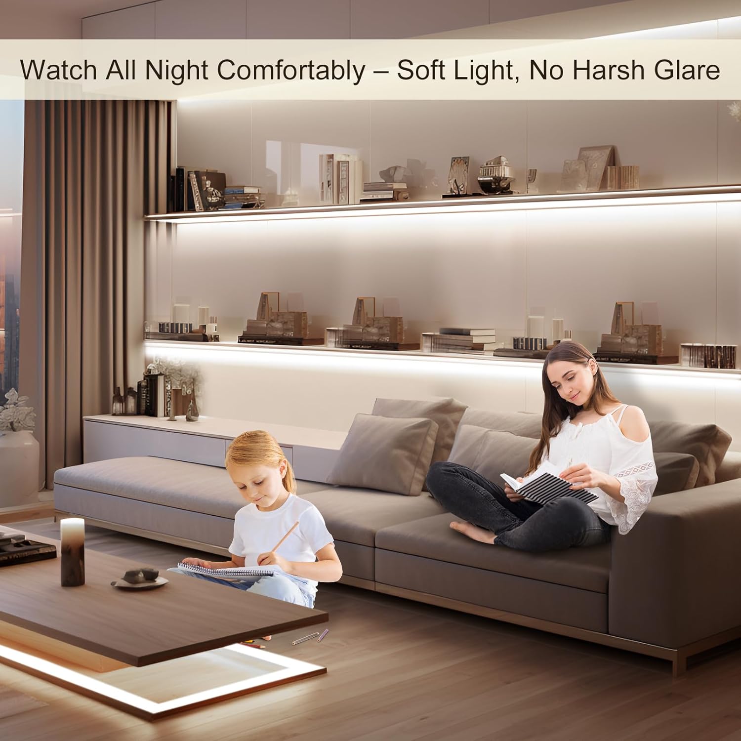 ZSLAIFU Battery Powered LED Strip Lights, 2Pack 3.3FT COB LED Light Strip, Battery Operated LED Lights, White LED Strip Lights Battery Powered for Closet, Cabinet, Shelf, Kitchen, DIY Lighting