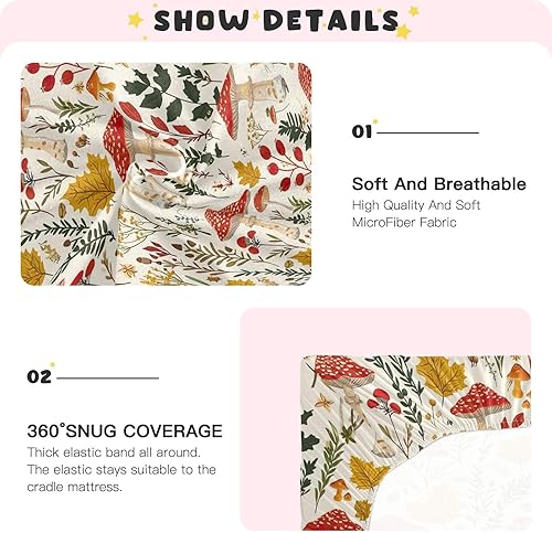 Miniatura 5 de Kigai Fitted Crib Sheet for Boys Girls,Mushroom Leaf Jersey Knit Baby Sheet for Standard Crib and Toddler Bed Mattresses, Cozy Soft Breathable, 28 x