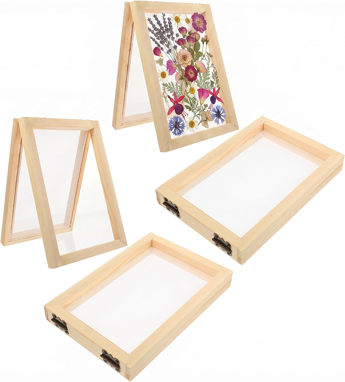 Paper Making Screen: 4 Pcs Pine Mould and Deckle Kit - Wooden Frame Supplies for DIY Crafts, Art Projects & School Classroom Education - 7x5 Inch