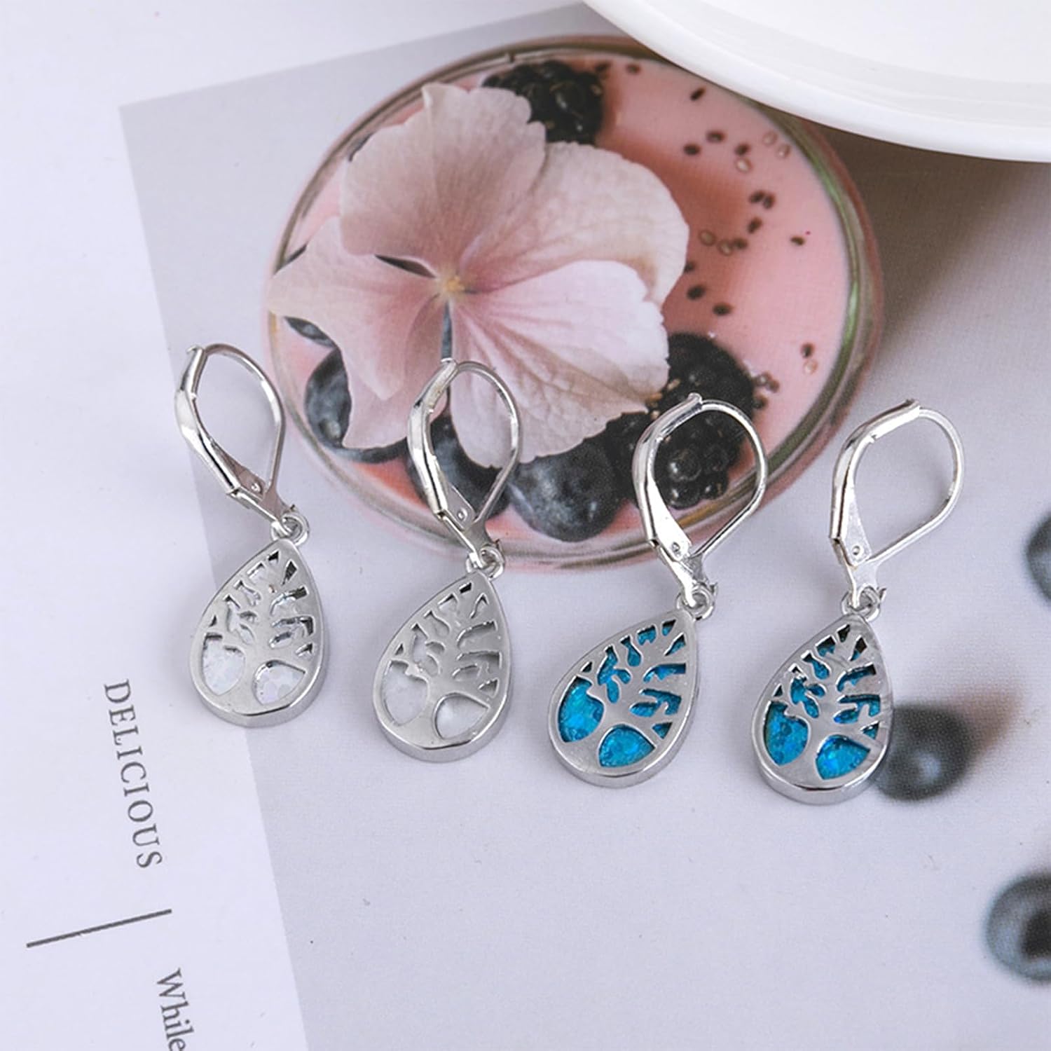 Tree of Life Earring Tree of Life Opal Dangle Drop Earrings for Women Hypoallergenic Opal Jewelry Gift