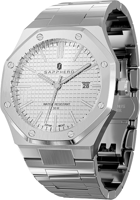 SAPPHERO Montres pour hommes Imperméable Montre homme en acier inoxydable Octagonal Date Quartz Fashion Clock Business Wristwatch Cadeau pour hommes Multiple Colors