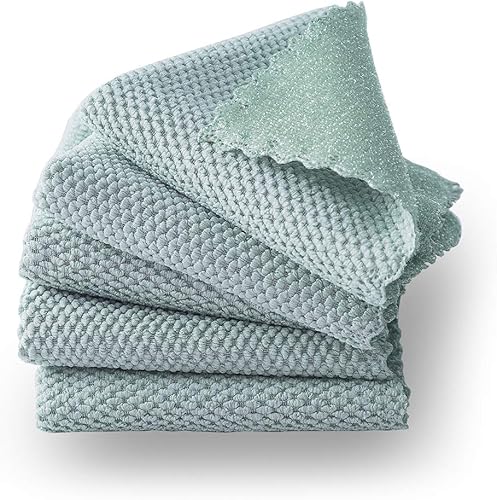 Miniatura 6 de Paquete de 5 paños de cocina de microfibra, paños de cocina de primera calidad, platos para lavar, trapos de limpieza con lado y lado de polivinilo,