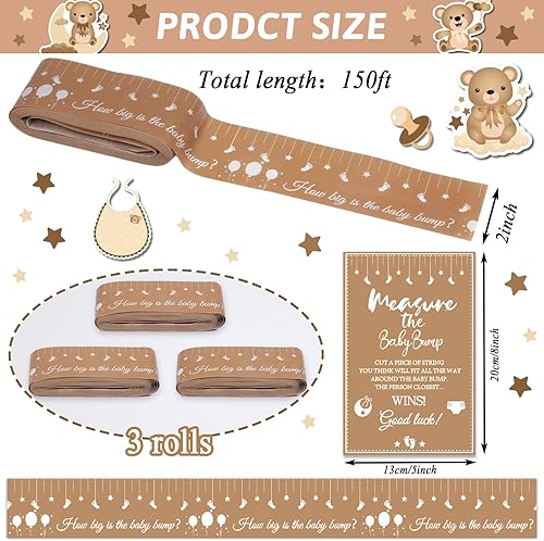 Miniatura 2 de Juegos de baby shower, cinta métrica para medir el vientre de 150 pies, cinta métrica para el vientre de mamá, cinta métrica para embarazadas, oso