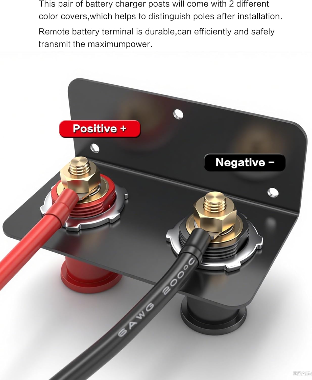 250A Battery Jump Post Remote Terminals Jumper Post Kit with Cover 47 inch 6 AWG Cable Right angle Mounting Bracket 3/8 inch Stud Battery Relocation Kit for UTV ATV Car RV Trucks Boat Trailer