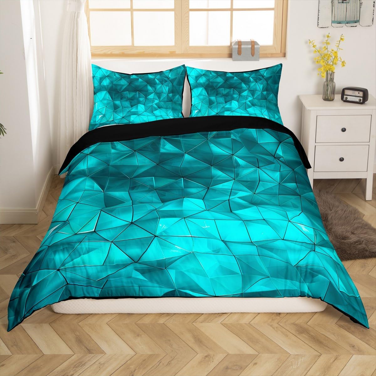 jejeloiu Kids Luxury Geometric Bedding Set Toddler Size, 100% Cotton Honeycomb Duvet Cover Boys Girls Hexagon Print Comforter Cover Teens Bedroom Decor Soft Quilt Cover 2Pcs (No Comforter)