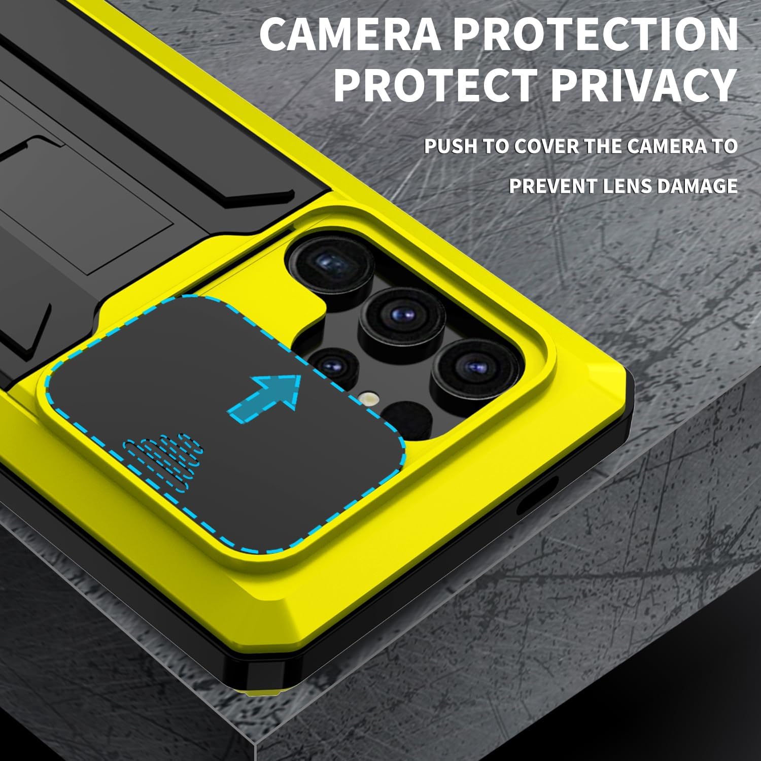 Compatible with Samsung Galaxy S25 Ultra Metal Case with Screen Protector Slide Camera Cover Kickstand Full-Body Rugged Durable Military Aluminium Heavy Duty Dustproof Drop Case for Man Yellow - Image 3