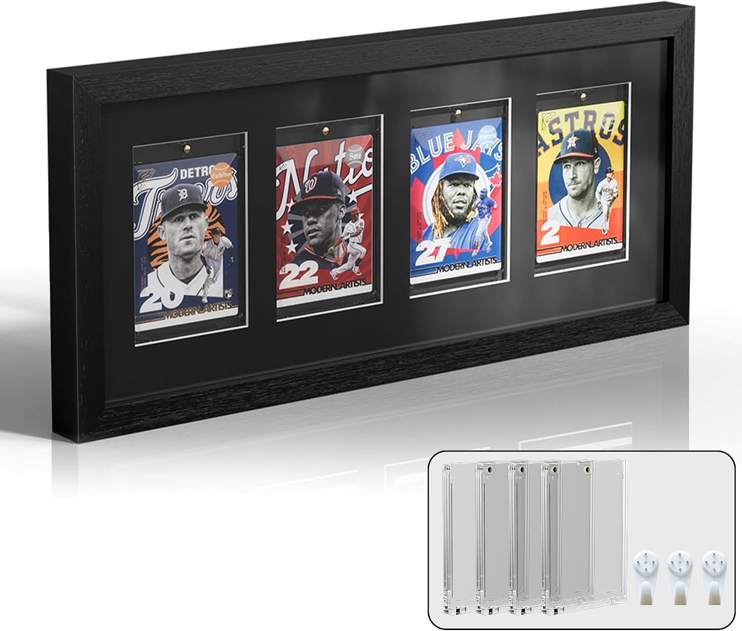 Sports Card Display Frame with Tempered Glass, Wall Mount or Tabletop Trading Card Display Case, Baseball Card Display Box, Frame for Basketball Football Hockey Cards (6''x 8'', Black, 1 Card)