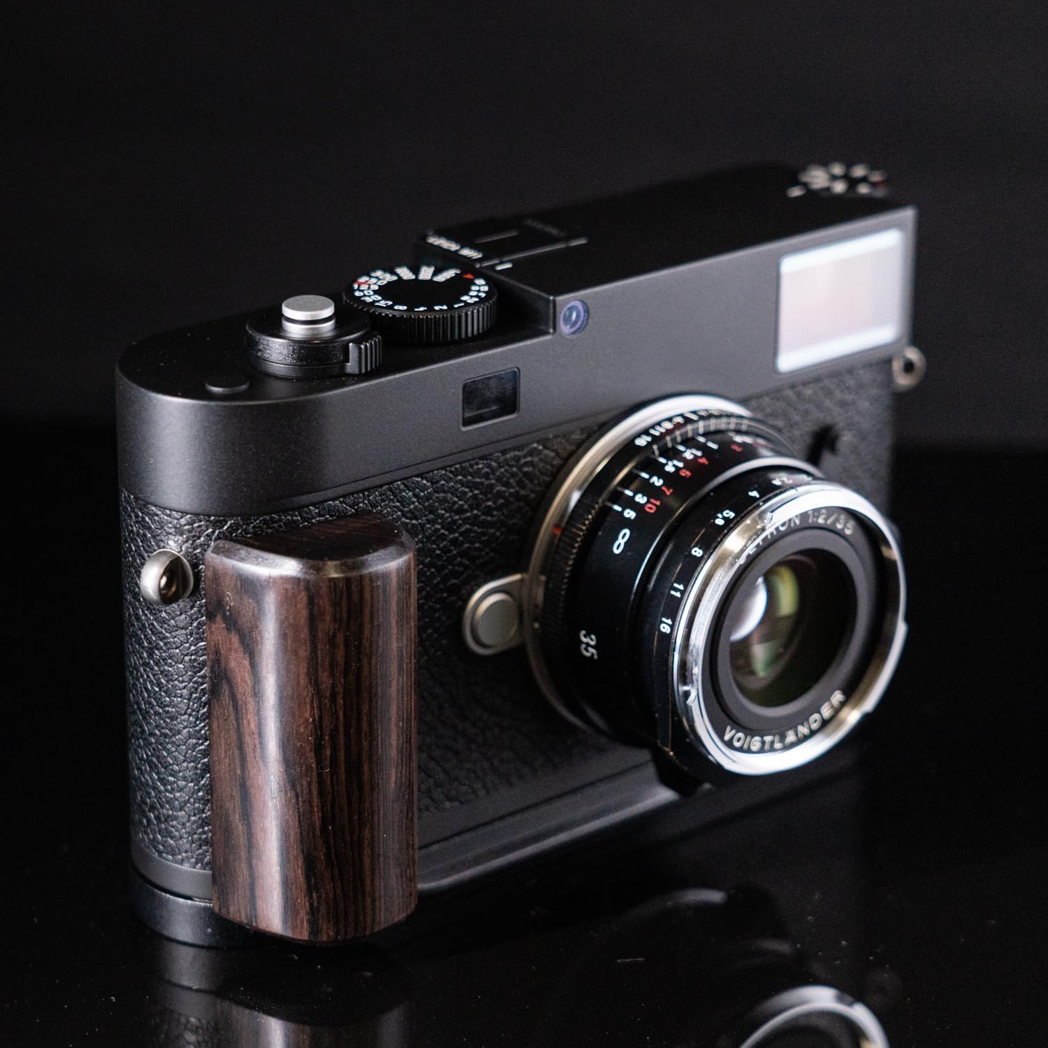 Wooden Wood Hand Grip + Aluminum Alloy Baseplate QR L Handle for M11 M11P M11M Camera (Ebony + Black Base)
