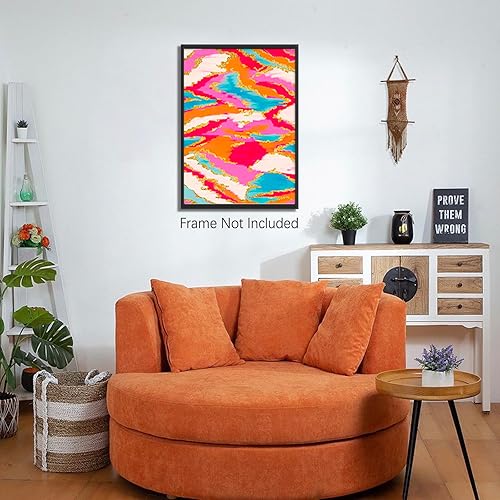 Miniatura 3 de BNGFDV Pintura abstracta rosa y azul, decoración de habitación preparada, lienzo vibrante, arte de pared, decoración de dormitorio universitario,