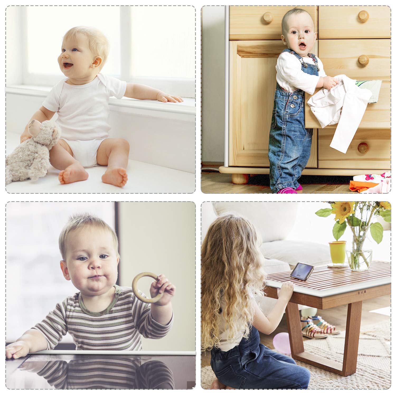 Baby Proofing Edge Corner Protector, Table Bumper Guard, Soft Rubber Foam Guard, 3M Pre-Taped Corners, 20.5 ft (18.1ft Edge + 8 Corners) Baby Proof Corner Guard Heavy-Duty (18.1ft, Cream White)