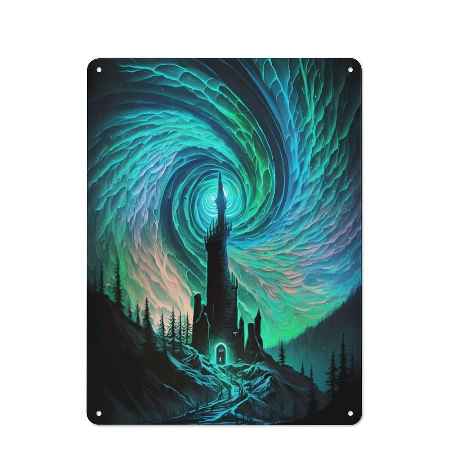 Junmoney Spiral Aurora Castle Tin Wall Plaque 40X30cm With For Bar Or Restaurant, Suited To Bar Decor Enthusiasts