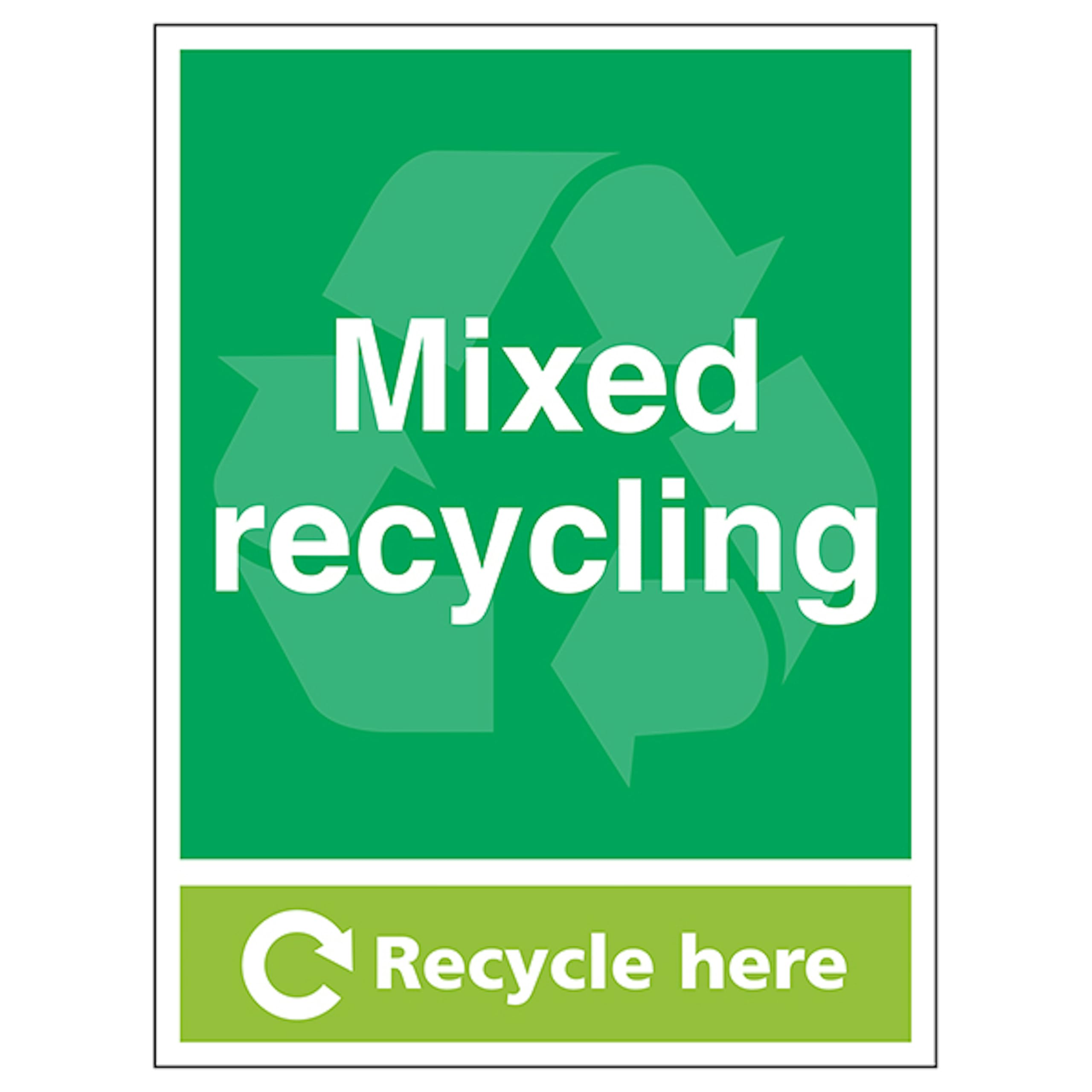 V Safety Mixed Recycling Recycle Here - Portrait 300 x 400mm - 3mm Aluminium Composite Safety Sign