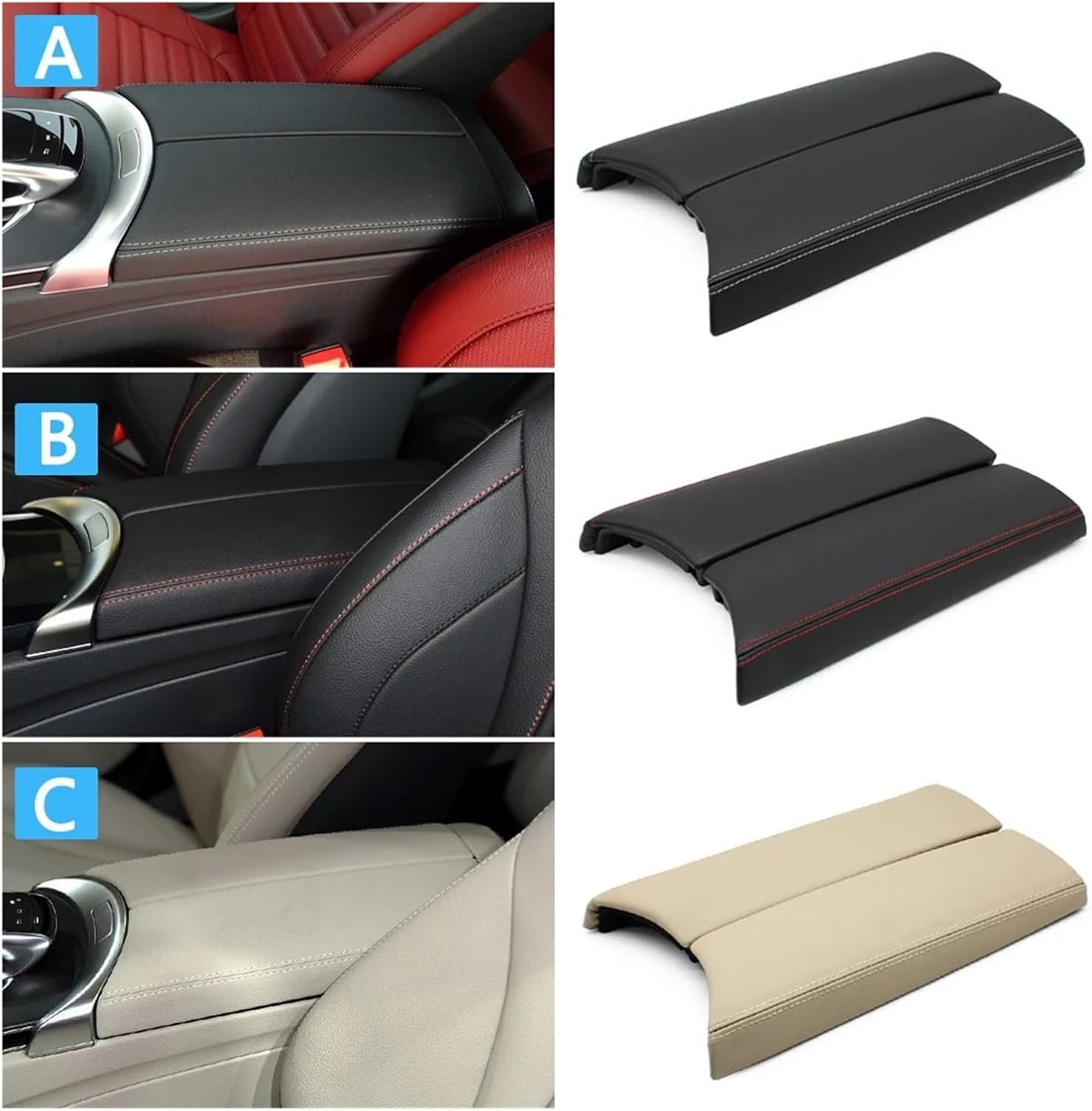Center Console Lid Armrest Box Panel Leather Trim Protect Cover Compatible C GLC Class W205 W253 C200 C300 GLC200 GLC300(Model C)