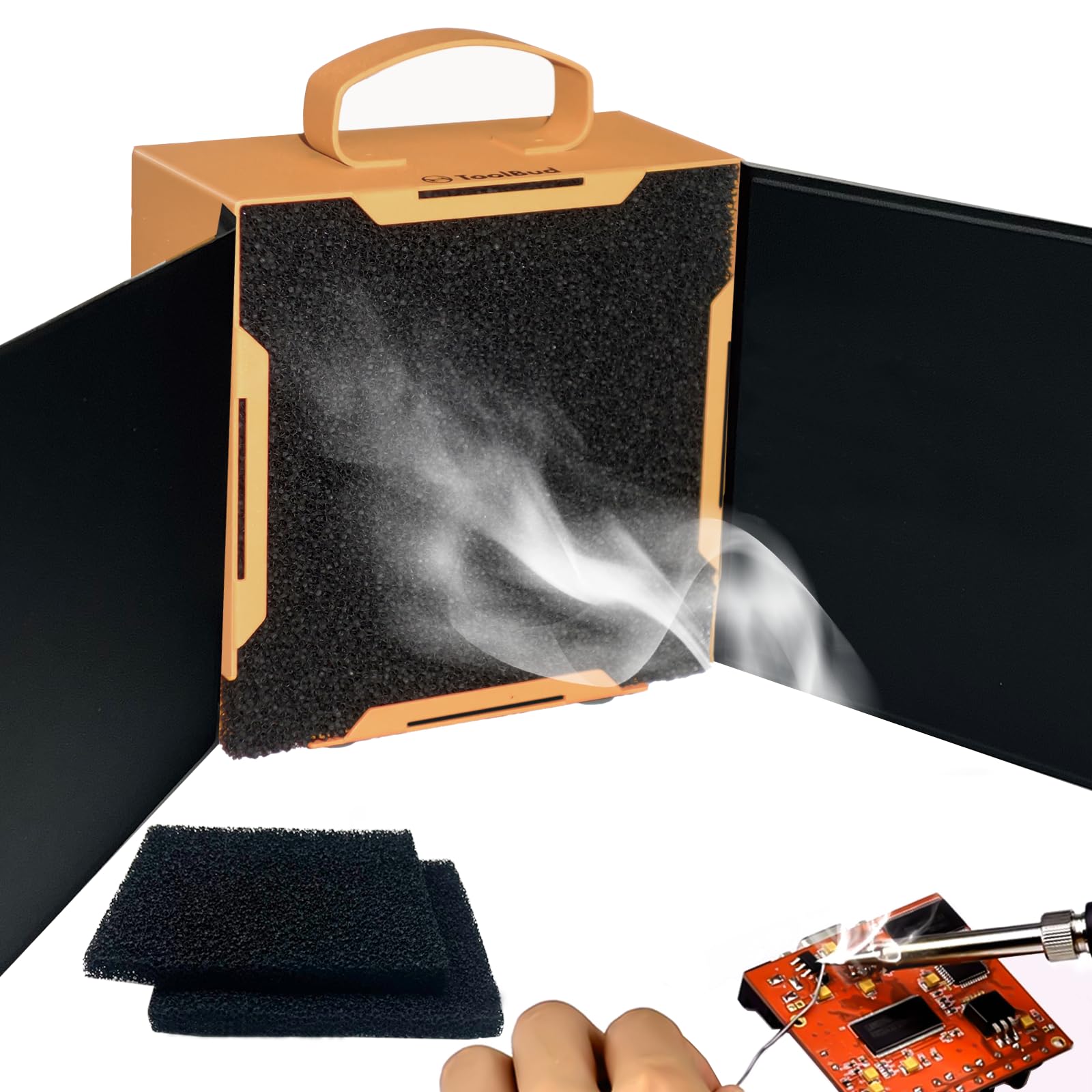 Extractor de humos de soldadura ToolBud mejorado con solapas magnéticas extraíbles | Absorbedor de humo de soldadura portátil de alta eficiencia para soldadura, bricolaje y arte | Diseño compacto para