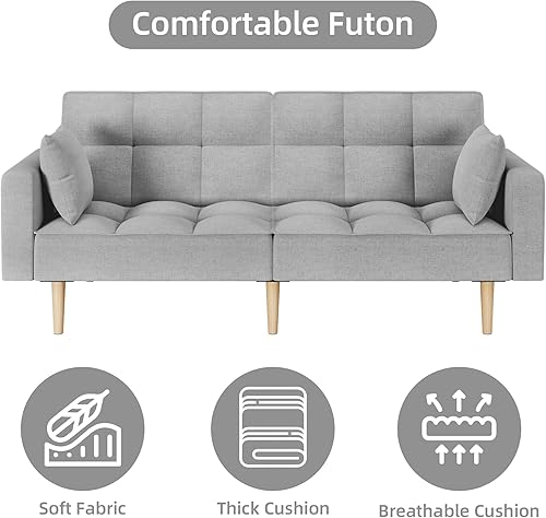 Miniatura 7 de Sofá futón de 78 pulgadas de ancho con base resistente y patas de madera gruesa, fácil de montar y elegante sofá cama para sala de estar y