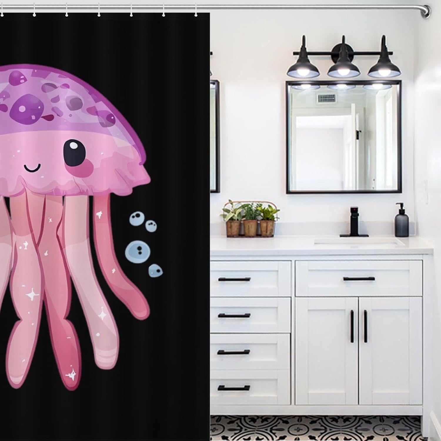 Cute Jellyfish Funny Shower Curtains Washable Bath Curtain Liner with Hooks for Bathroom Bath Tubs