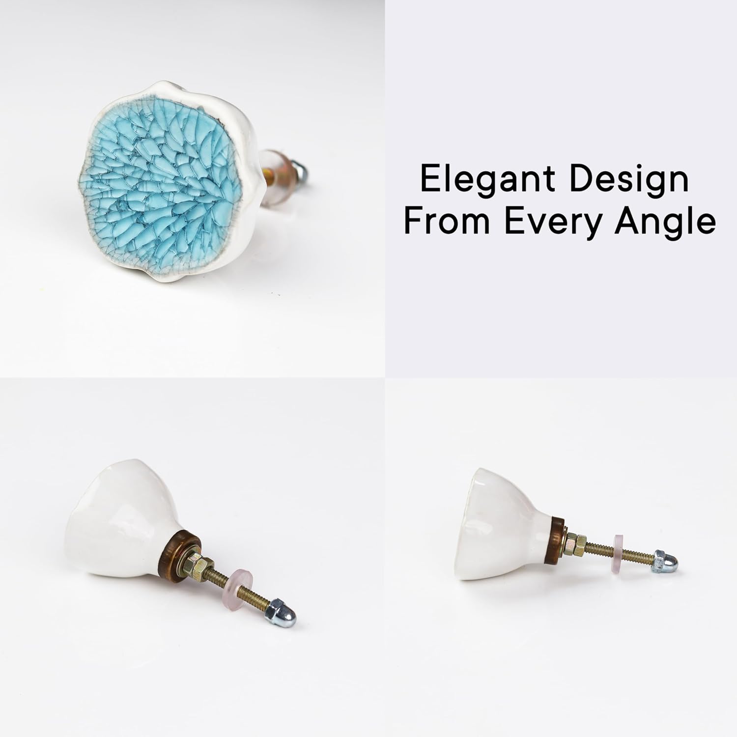 Indian Shelf 6 Piece Ocean Ceramic Turquoise White Modern Dresser Pulls Drawer Knobs Cabinet Handles Stylish Look