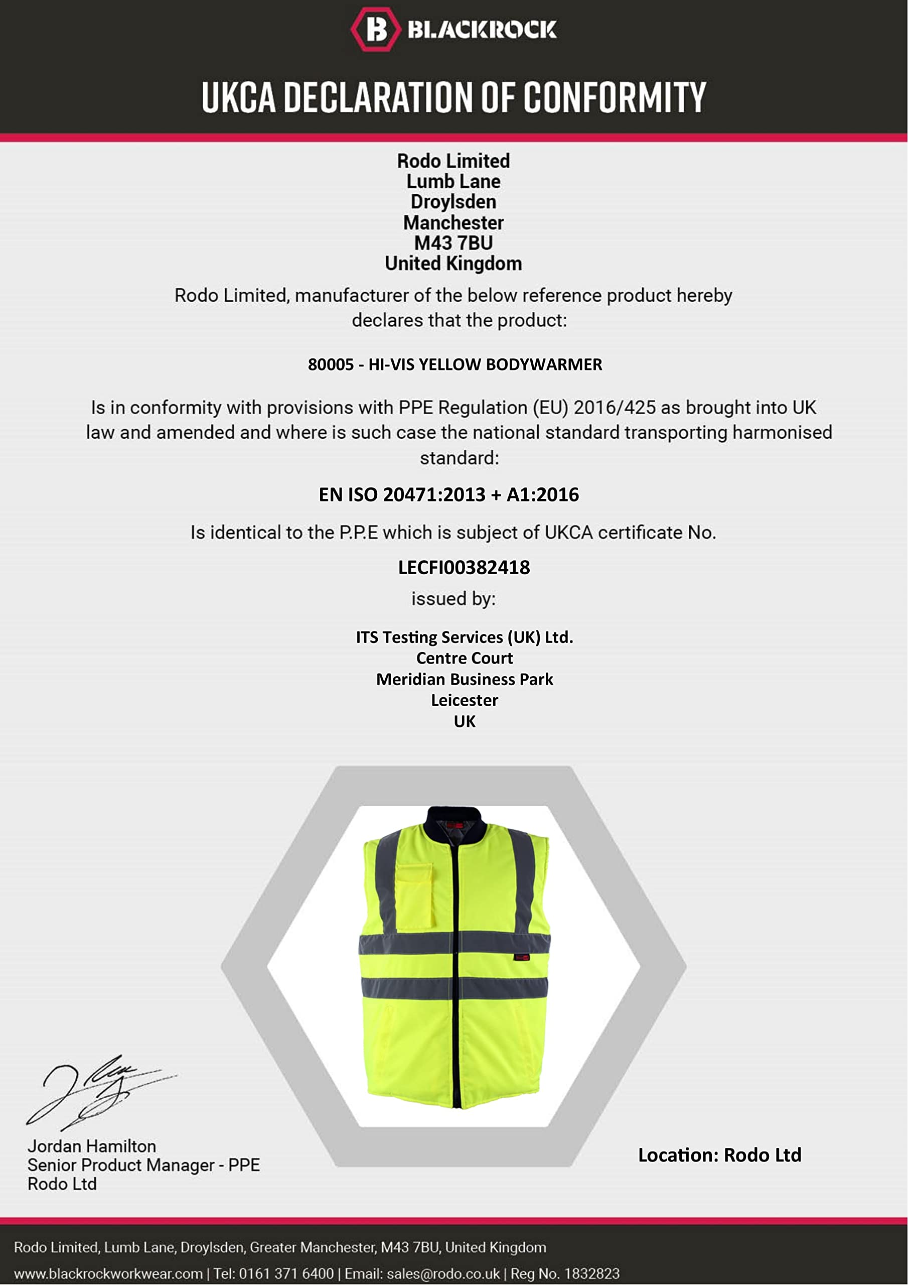 Blackrock Hi Vis Body Warmer Yellow/Navy Reversible Hi Vis Padded Gilet, Quilt Lined, Warm Work Body Warmer For Men Womens, Equestrian Hi Viz Reflective Gilet Security Safety Wear