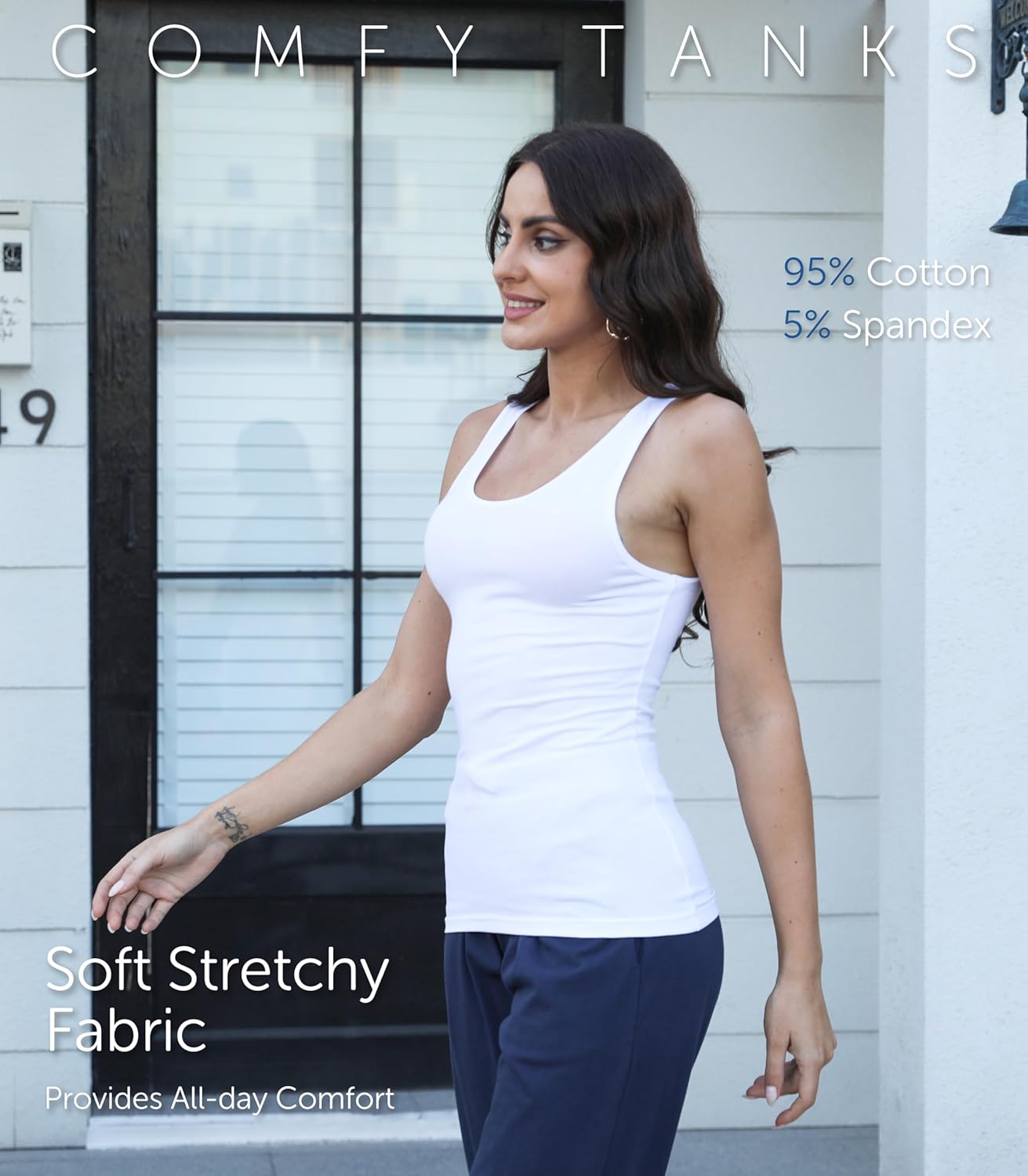 Comfneat Women's 4-Pack Slim-Fit Basic Tanks Cotton Casual Comfy Top Underwear Vests - Image 3