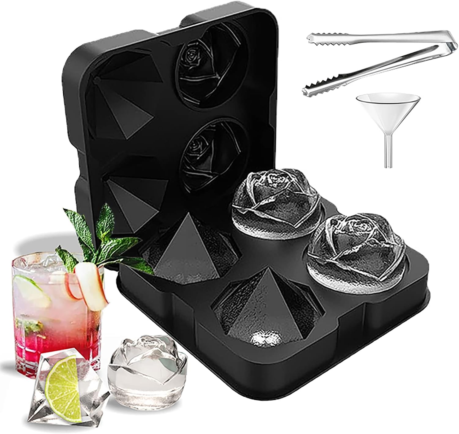 Rose Diamond Ice Cube Tray,2.5 Inch Silicone Ice Cube Trays