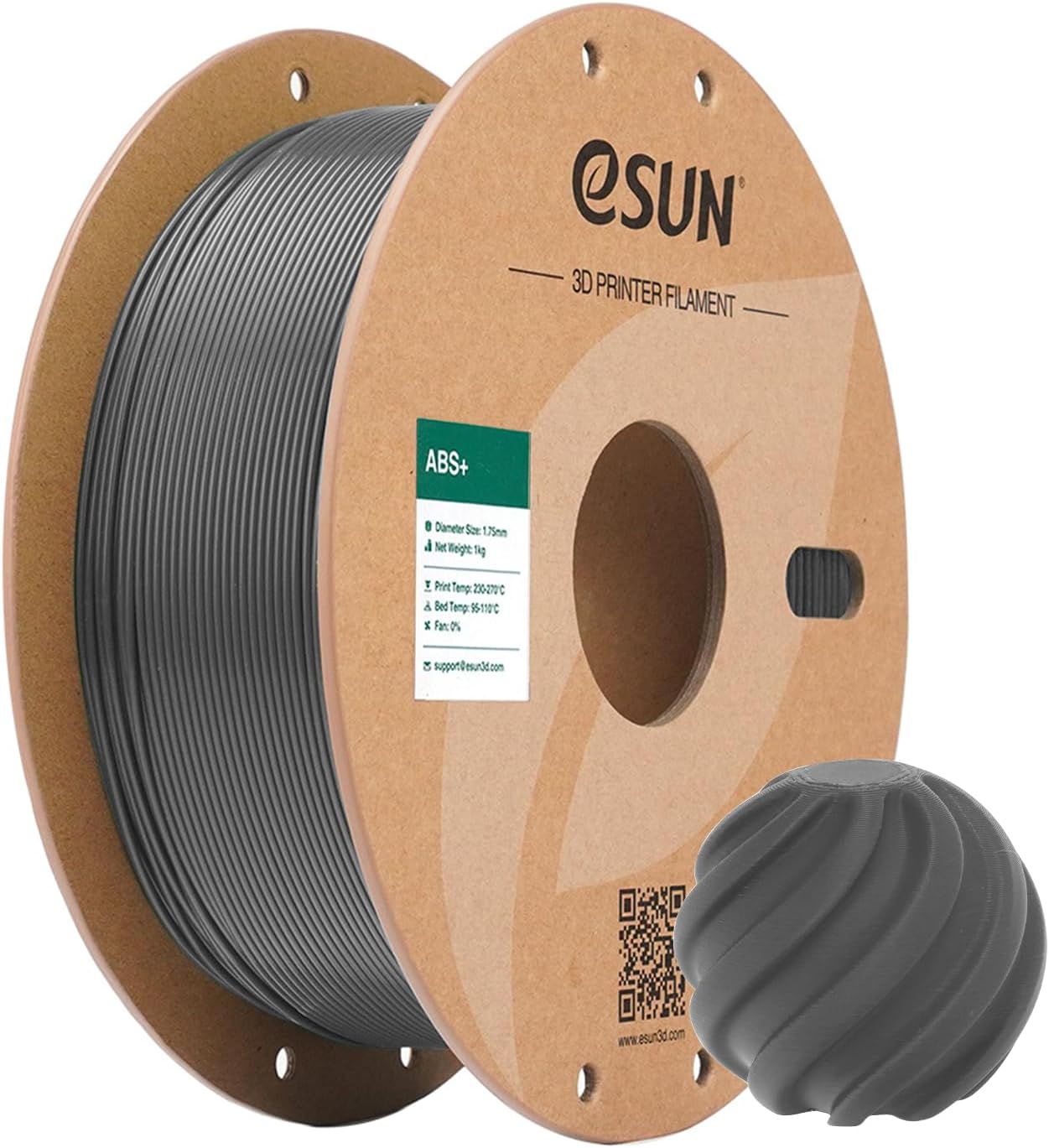 ABS + Filament 1.75 mm, 3D Printer Filament ABS Plus, Dimensional Accuracy +/- 0.05 mm, 1 kg Spool (2.2 LBS) Silver,