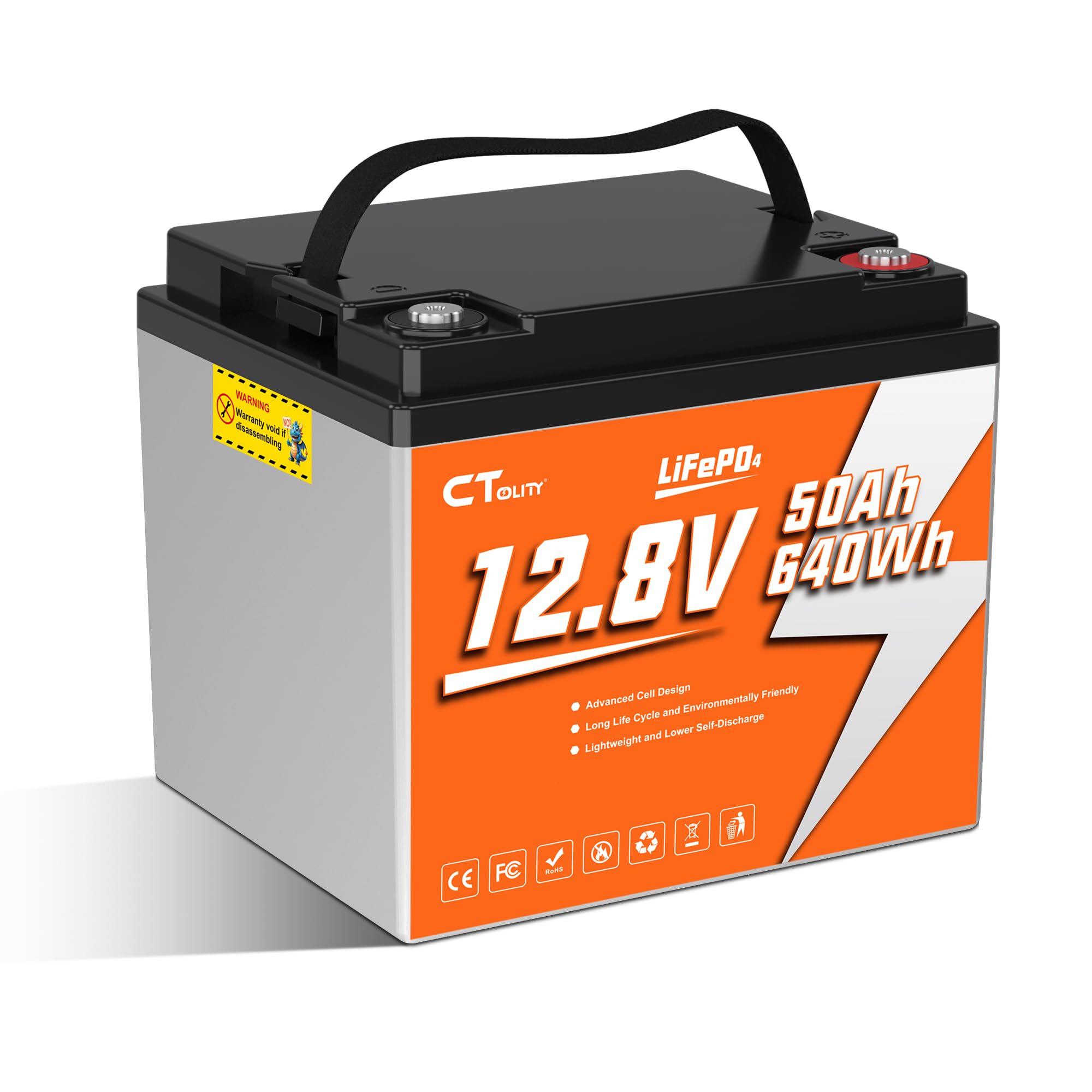 LiFePO4 12 V 50 Ah batteria con protezione BMS da 50 A, protezione a bassa temperatura e massima, 4000 – 15000 cicli, batteria al litio Deep Cycle per camper, impianto solare, barca, casa, kit