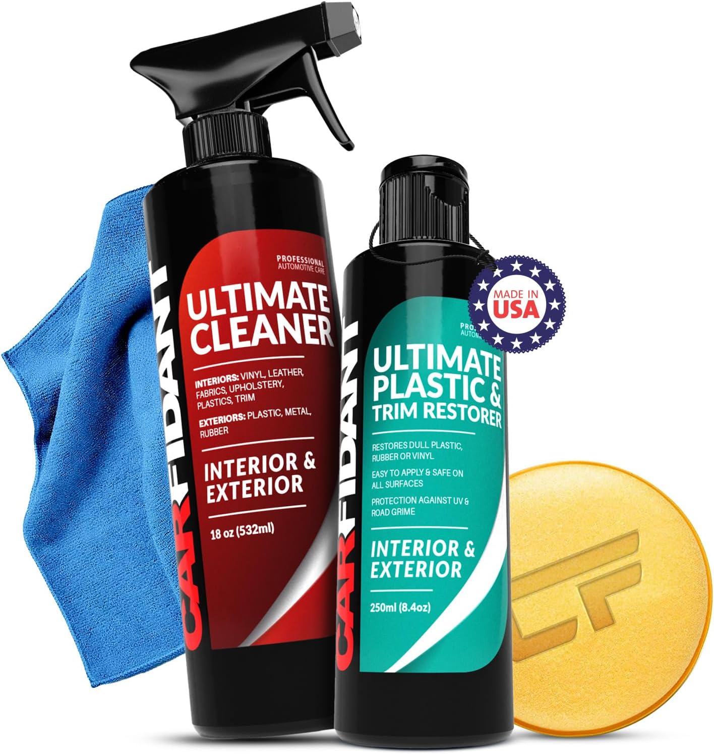 Carfidant Car Interior Cleaner Kit - Ultimate Cleaner with Trim & Plastic Restorer - Car Cleaner Exterior