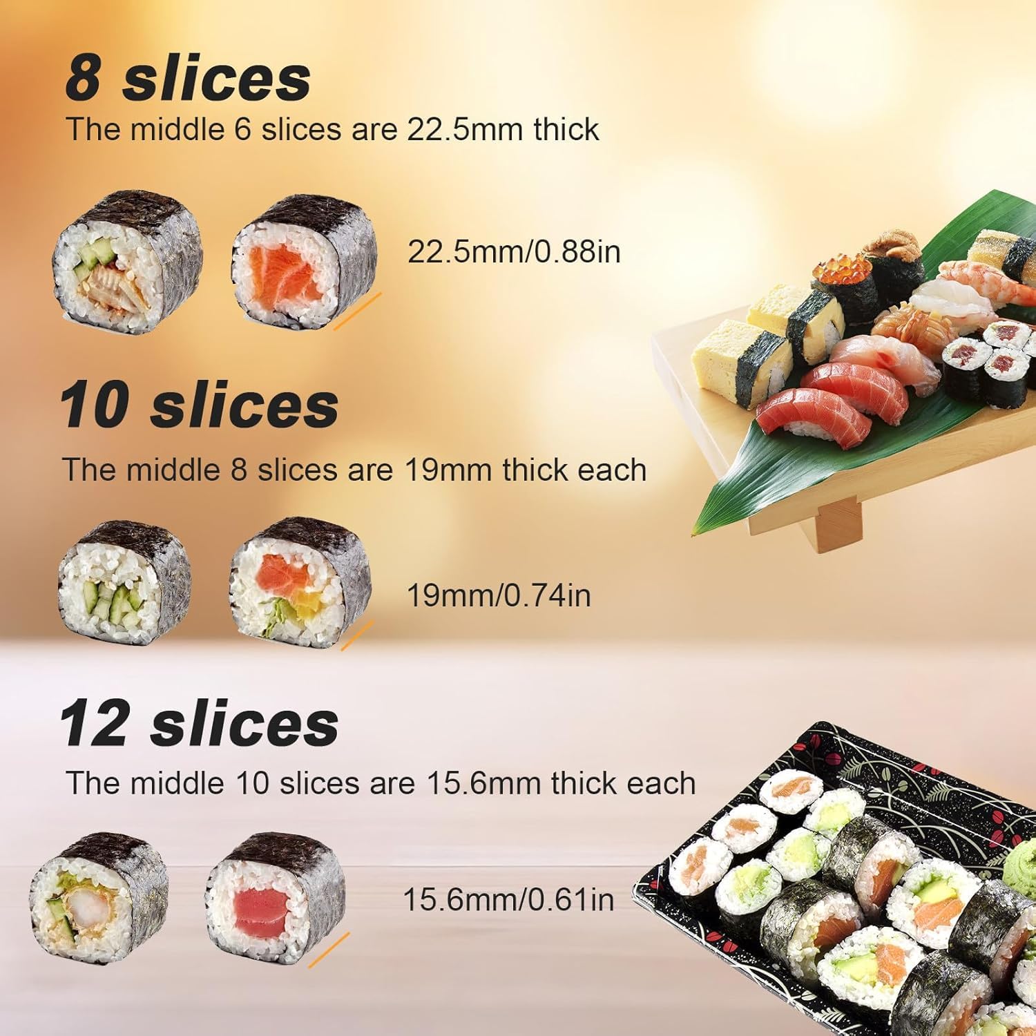 Automatyczna maszyna do cięcia wałków do sushi, stacjonarna krajalnica do sushi ze zdejmowanym ostrzem ze stali nierdzewnej, cięcia 8/10/12 sztuk, szybkie cięcie do restauracji kuchni