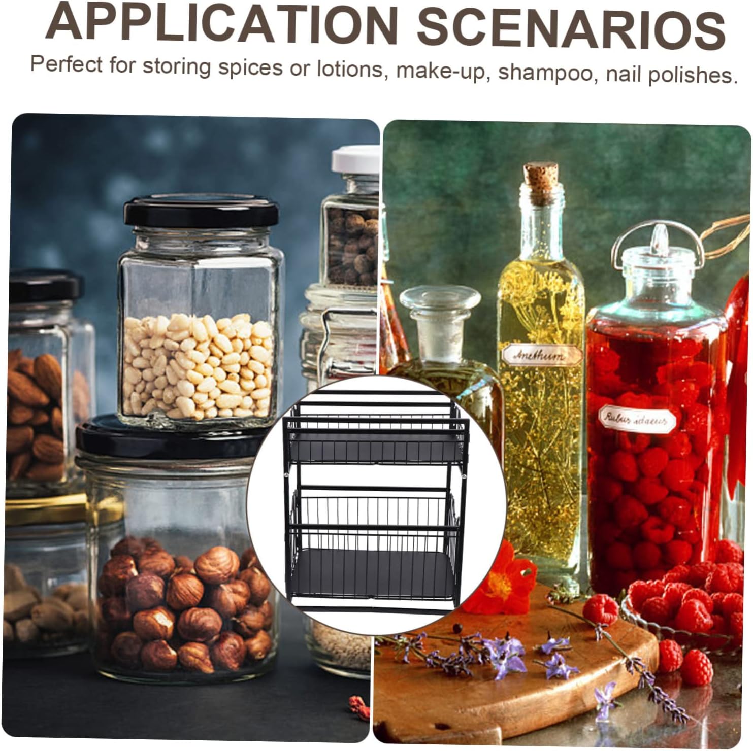 Unomor 1Pc Black Multi Functional Kitchen Storage Rack Seasoning Bottles Organizer for Under Sink Pantry Use and Resistant Design