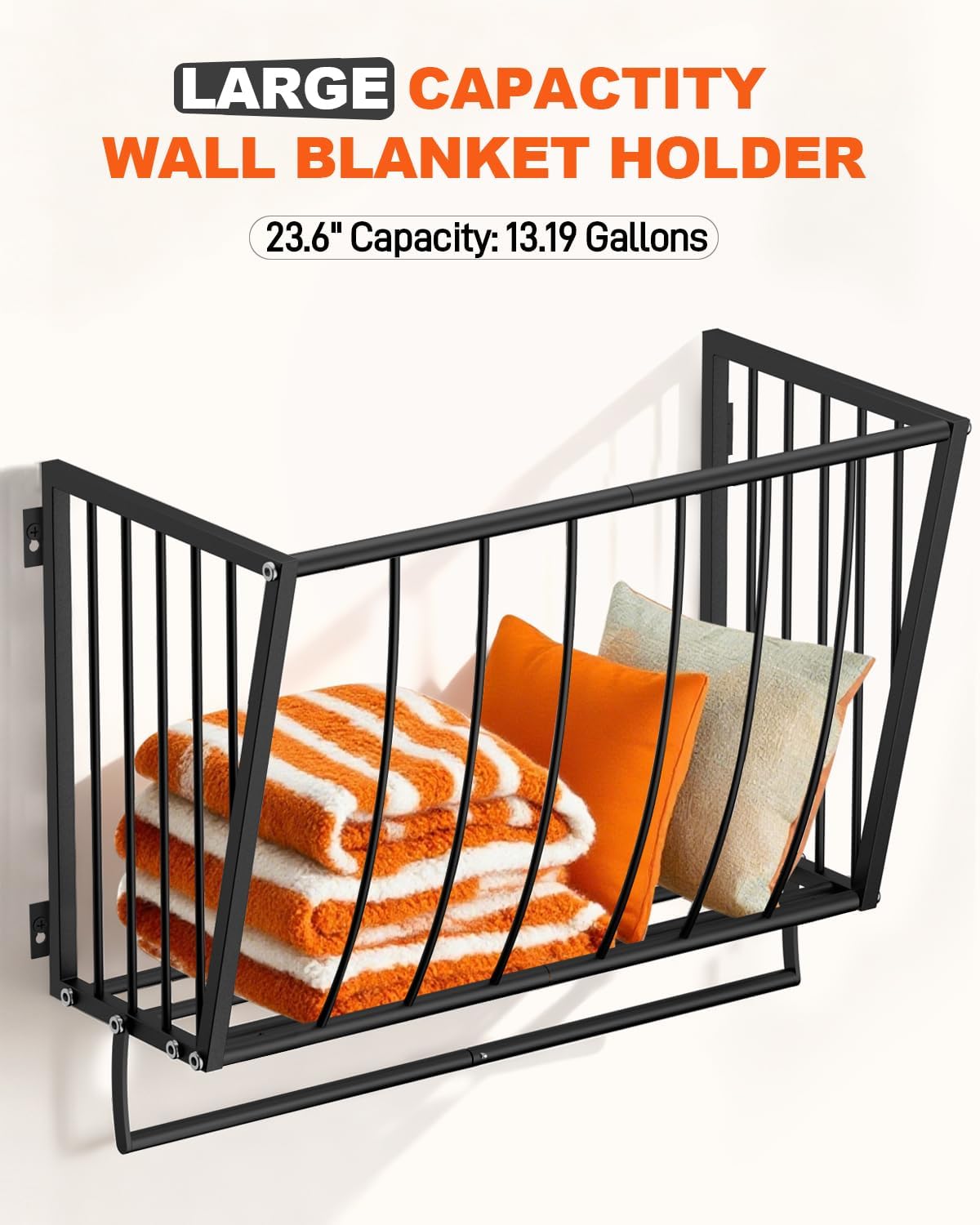 Blanket Holder Wall Mounted 23.6in, Metal Blanket Rack for Living Room Storage & Decoration, Space-Saving Towel Rack for Bedroom, Entryway, or Laundry Room, Black